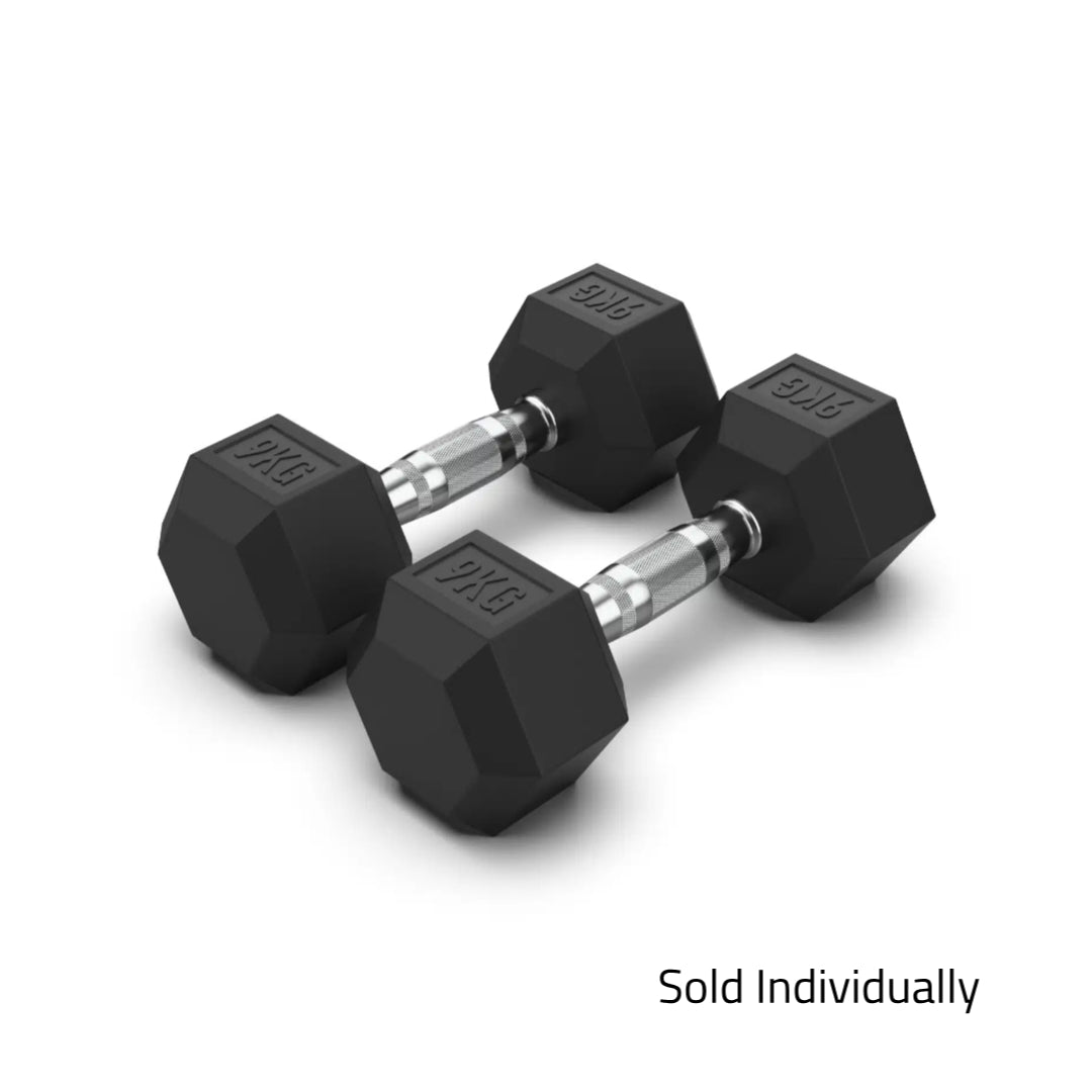 9kg Rubber Hex Dumbbell