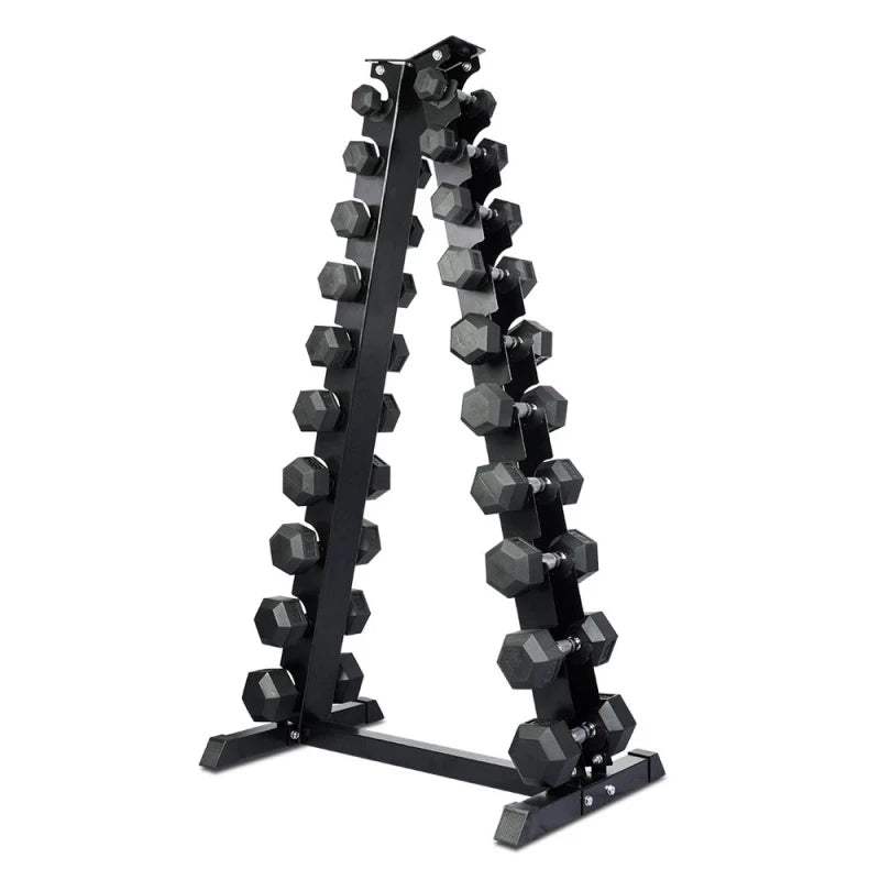 1kg to 10kg Rubber Hex Dumbbell Set With Stand - Gym Equipment Melbourne