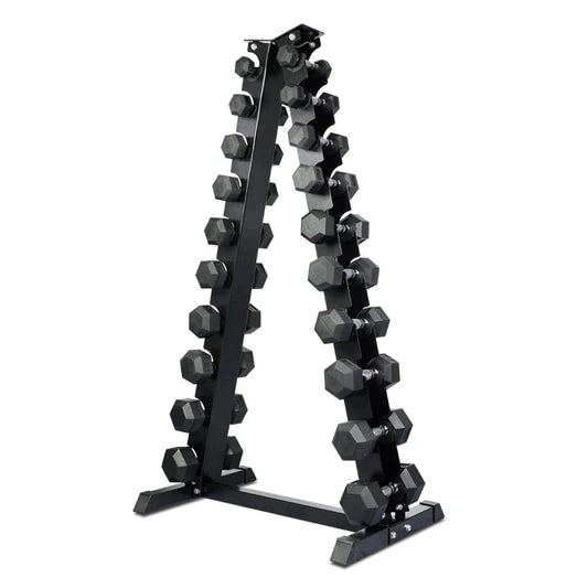 1kg to 10kg Rubber Hex Dumbbell Set With Stand - Gym Equipment Melbourne