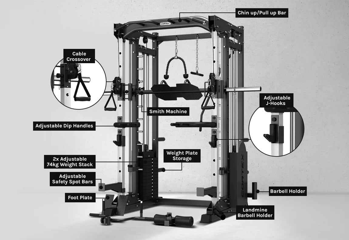 CORTEX SM-25 6-in-1 Power Rack with Smith & Cable Machine