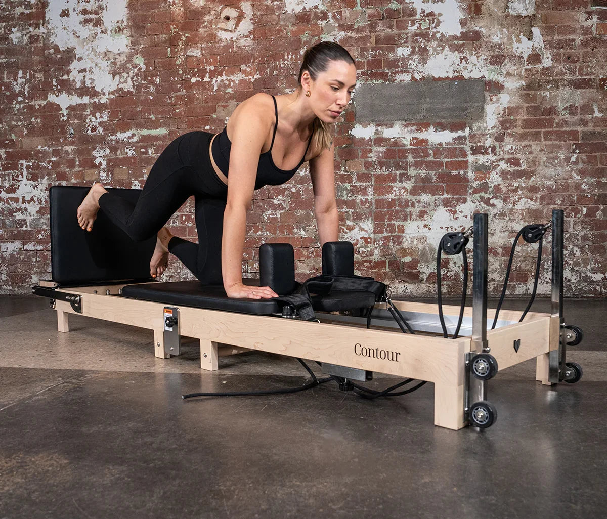 LF Contour 2 Folding Wood Pilates Reformer Set - Black - Gym Equipment Melbourne